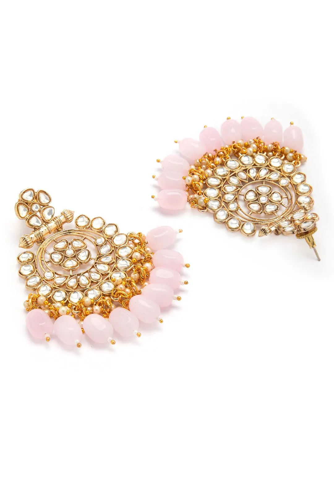 Rubans Gold Plated Kundan Studded Pearl Drop Statement Chandbali Earrings