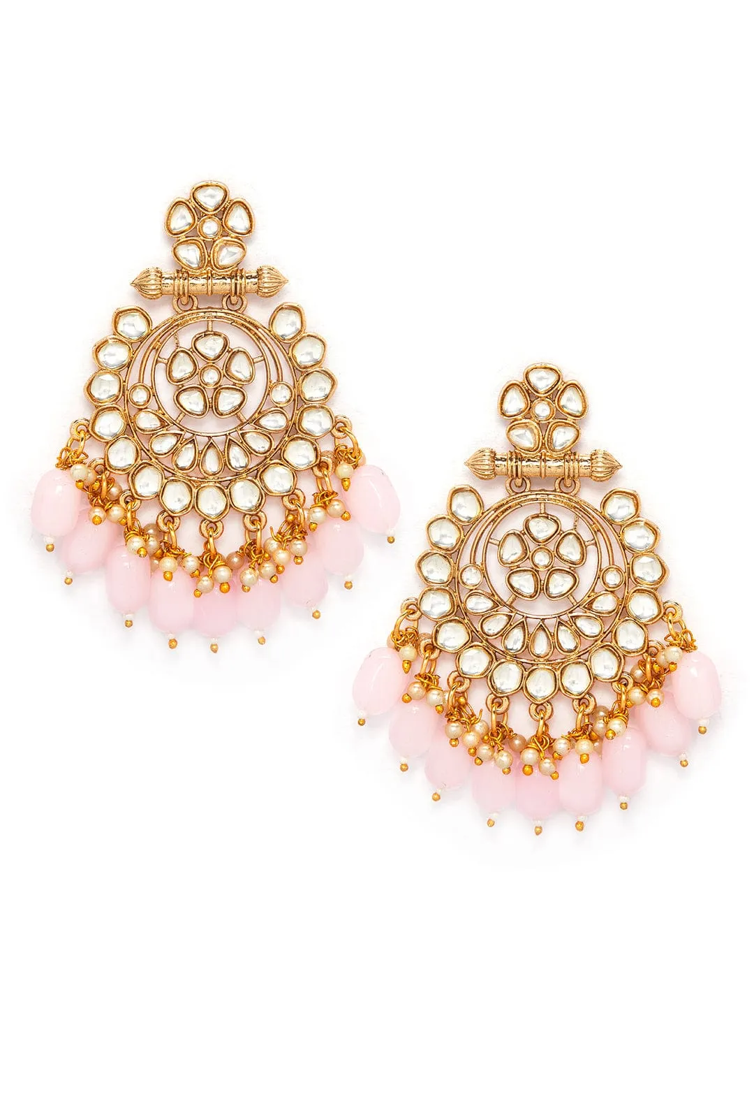 Rubans Gold Plated Kundan Studded Pearl Drop Statement Chandbali Earrings