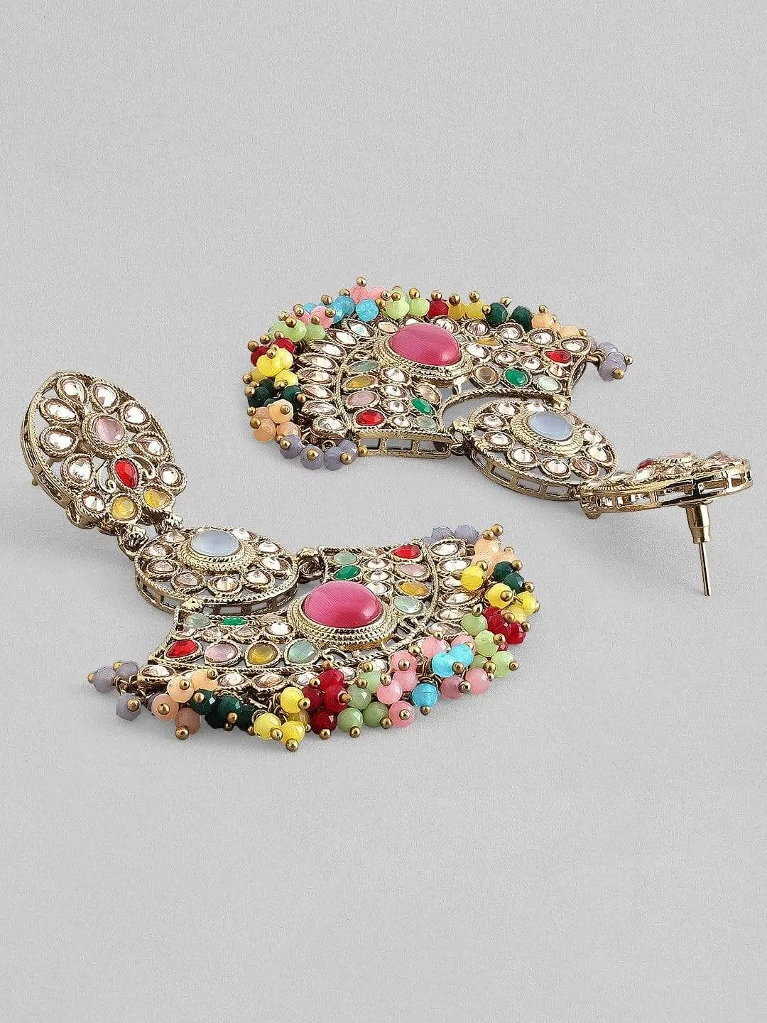 Rubans Gold Plated Multicolor AD Studded Earrings