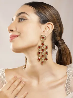 Rubans Gold-Plated Stone-Studded & Beaded Contemporary Drop Earrings