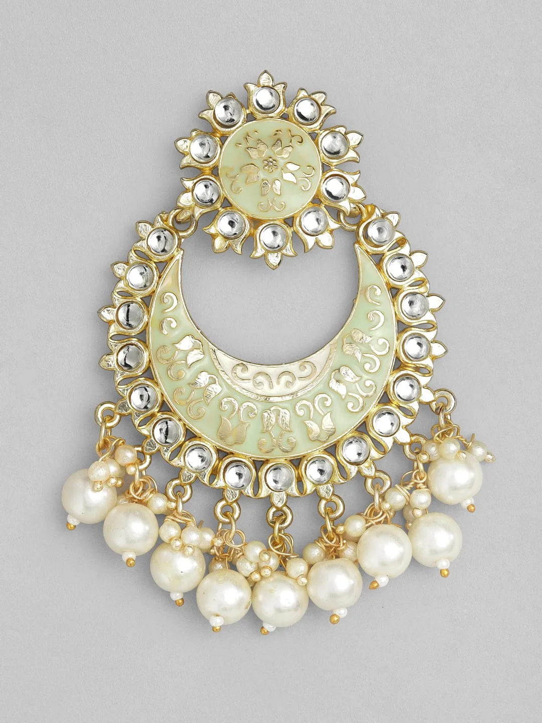 Rubans Green Gold Plated Stone-Studded  Beaded Handcrafted Enamelled Chandbalis