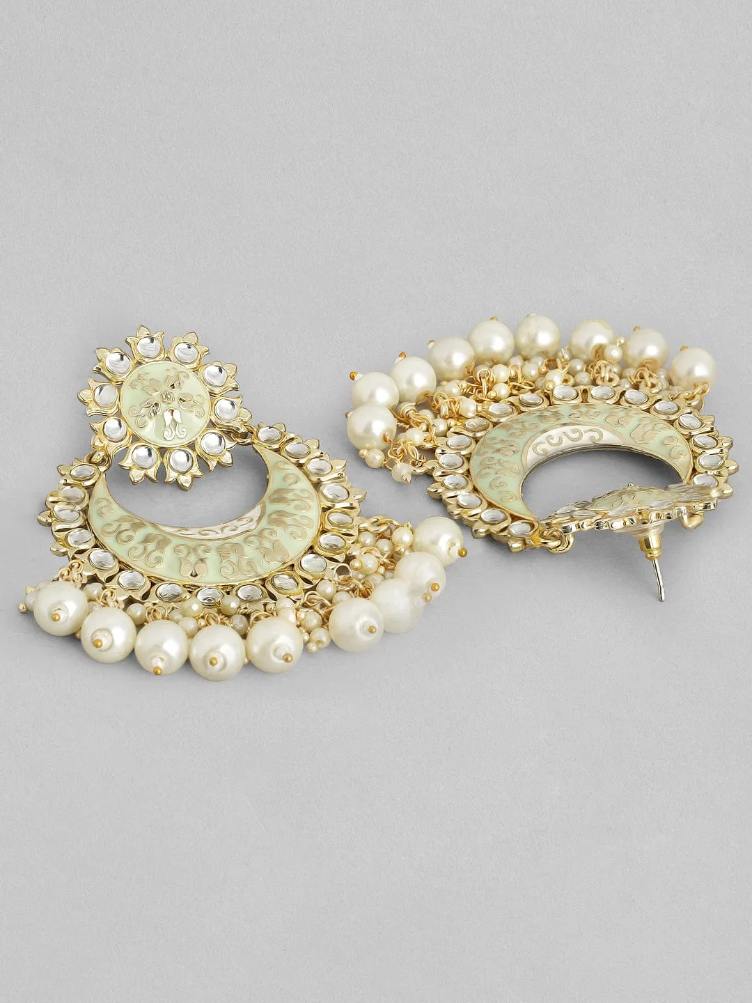 Rubans Green Gold Plated Stone-Studded  Beaded Handcrafted Enamelled Chandbalis