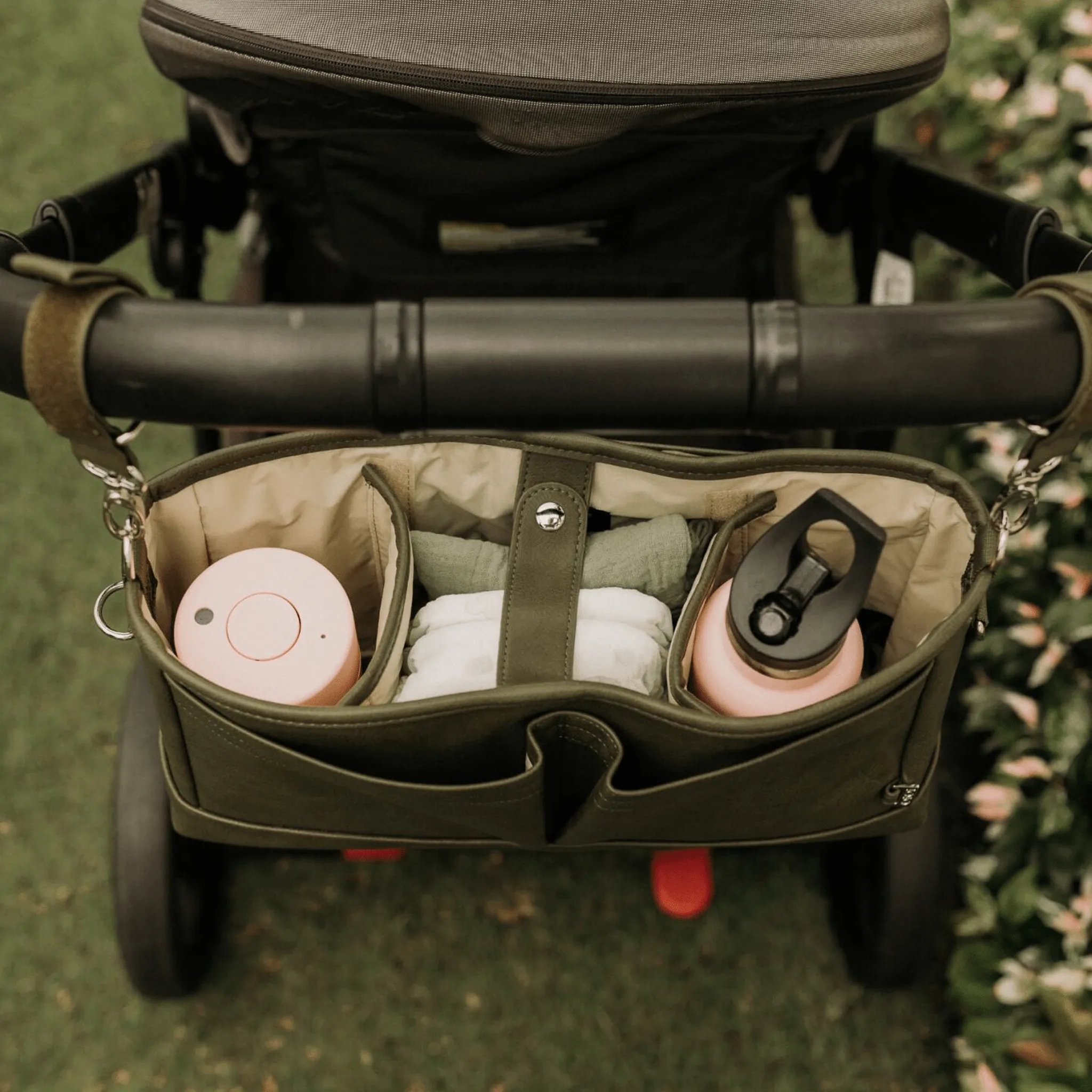 Signature Pram Caddy - Olive Vegan Leather