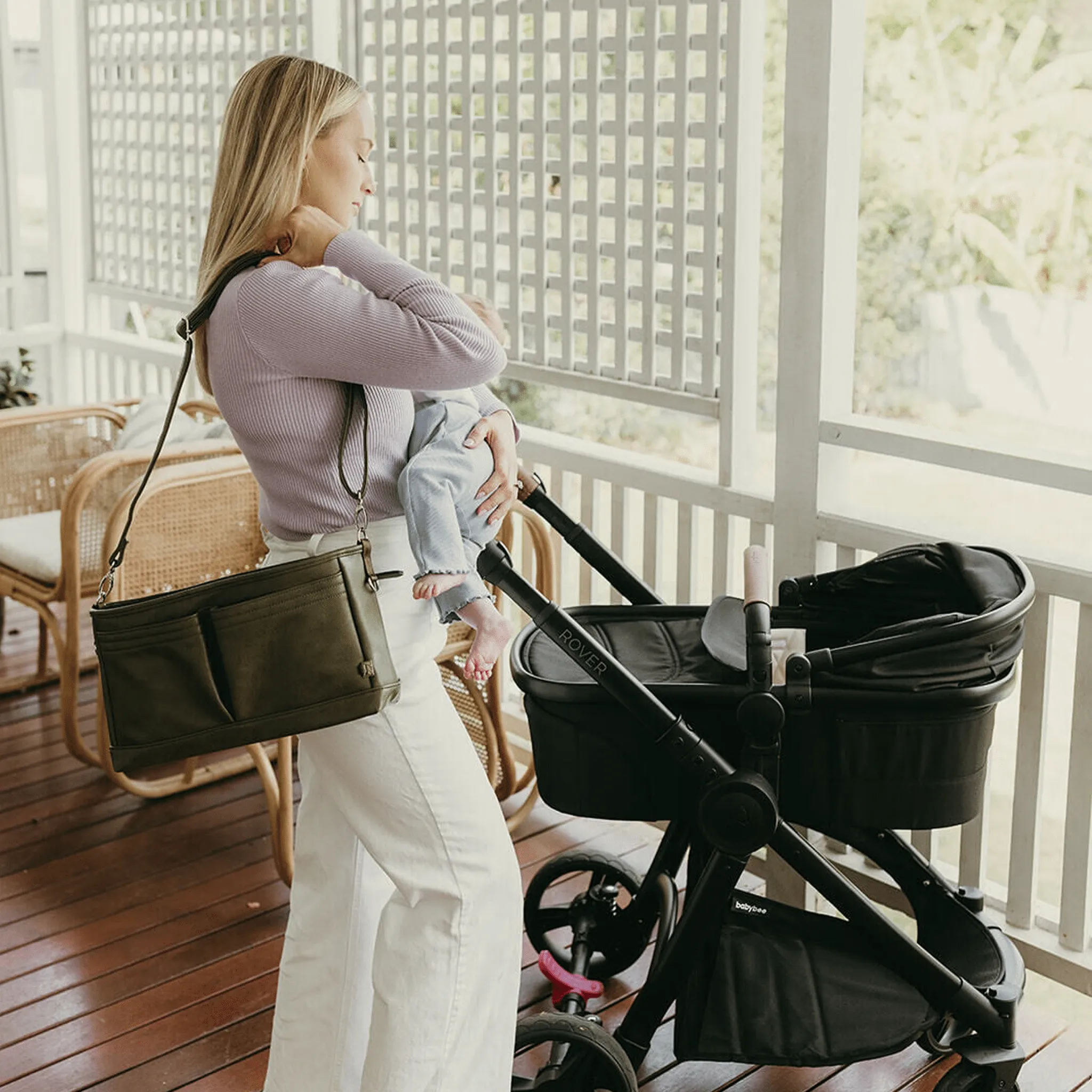 Signature Pram Caddy - Olive Vegan Leather