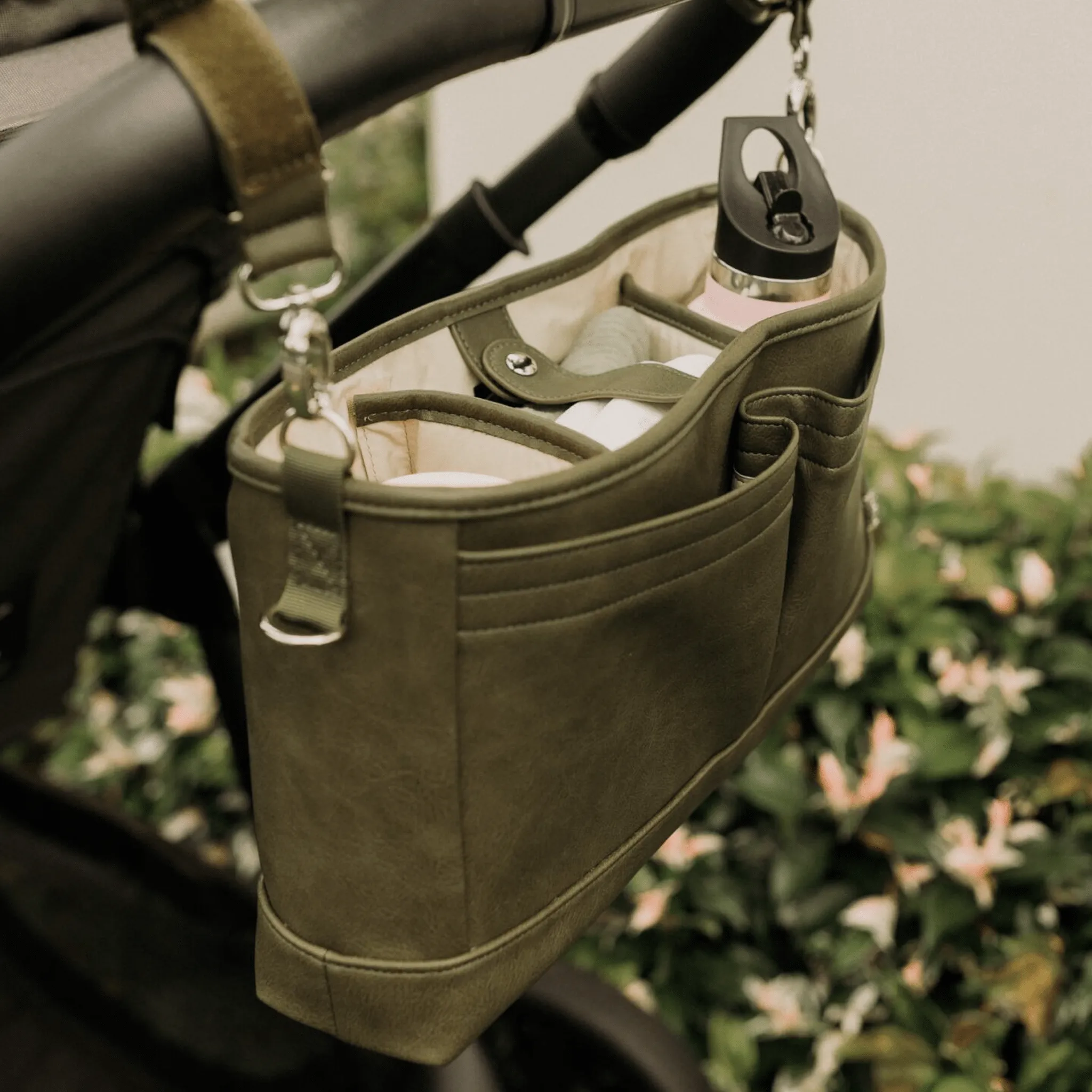 Signature Pram Caddy - Olive Vegan Leather