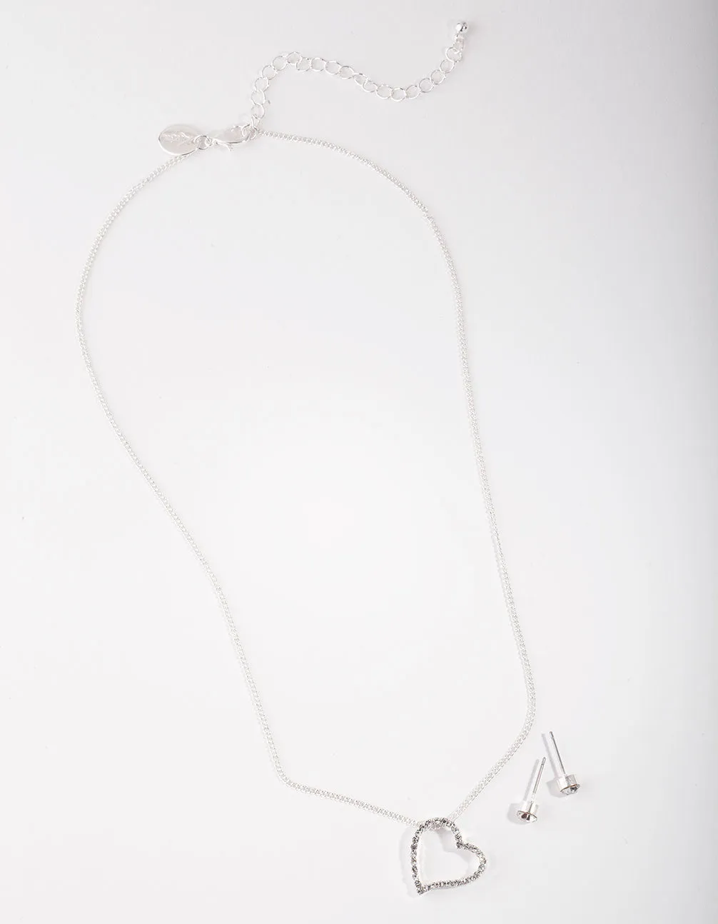 Silver Heart Pendant Necklace Earrings