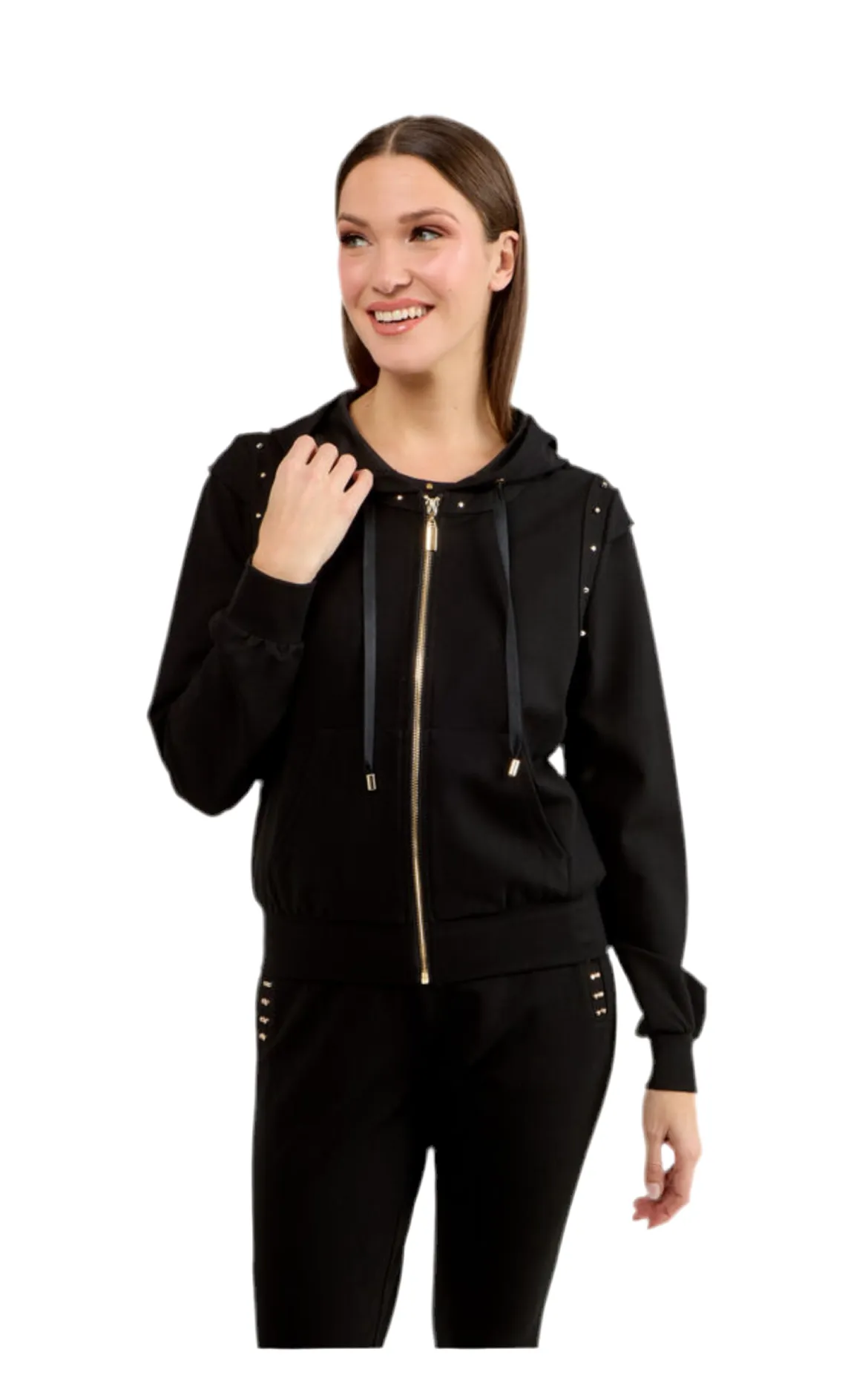 Sporty Studded Zipper Hoodie Style 80804-6100