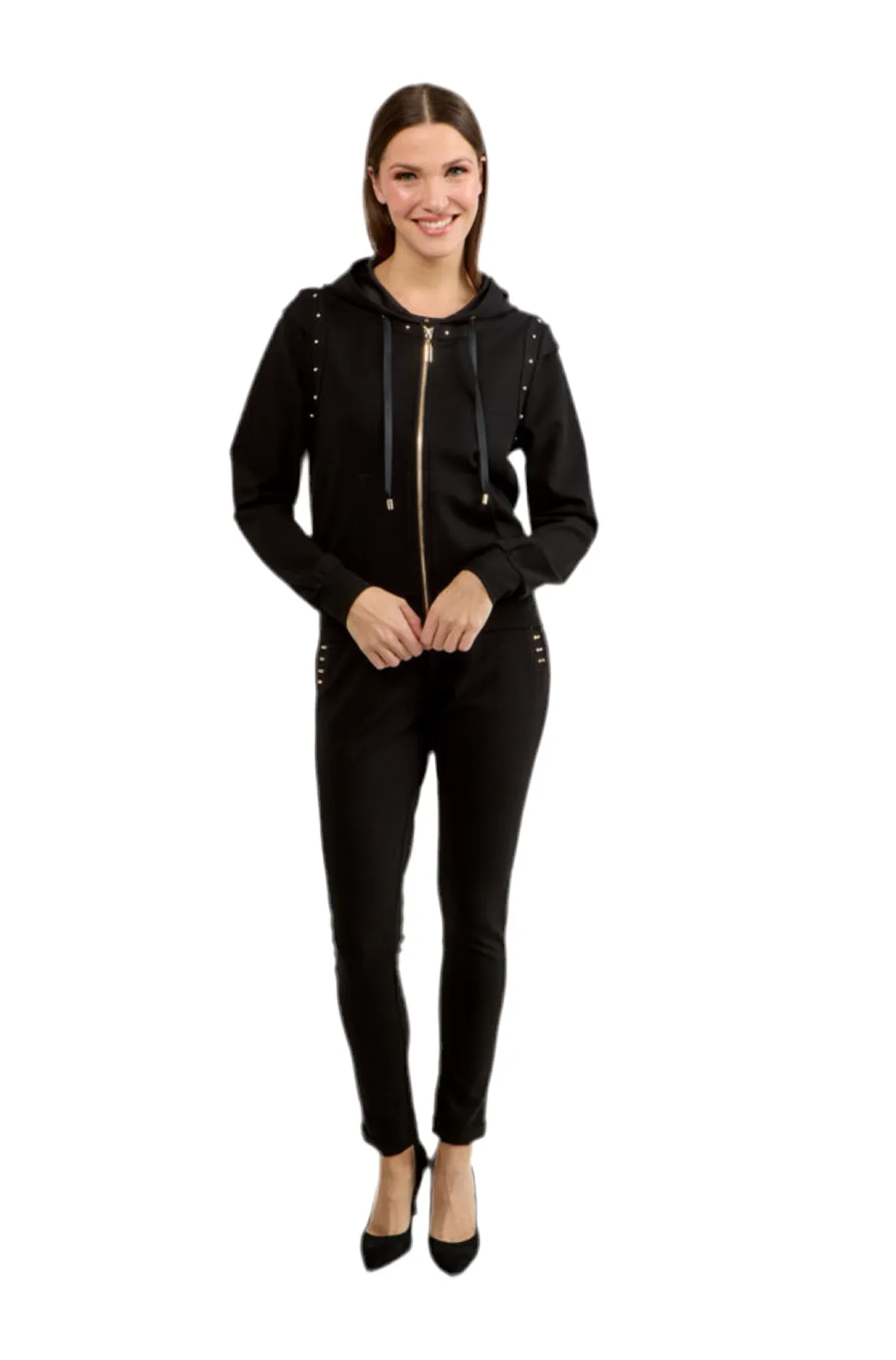 Sporty Studded Zipper Hoodie Style 80804-6100