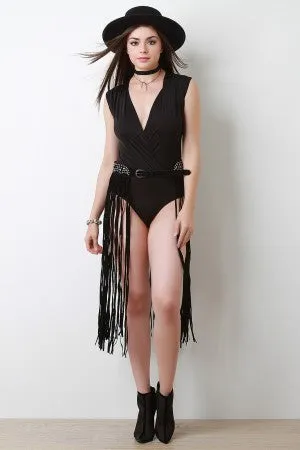 Star Studded Vegan Suede Fringed Belt