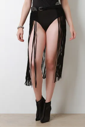 Star Studded Vegan Suede Fringed Belt