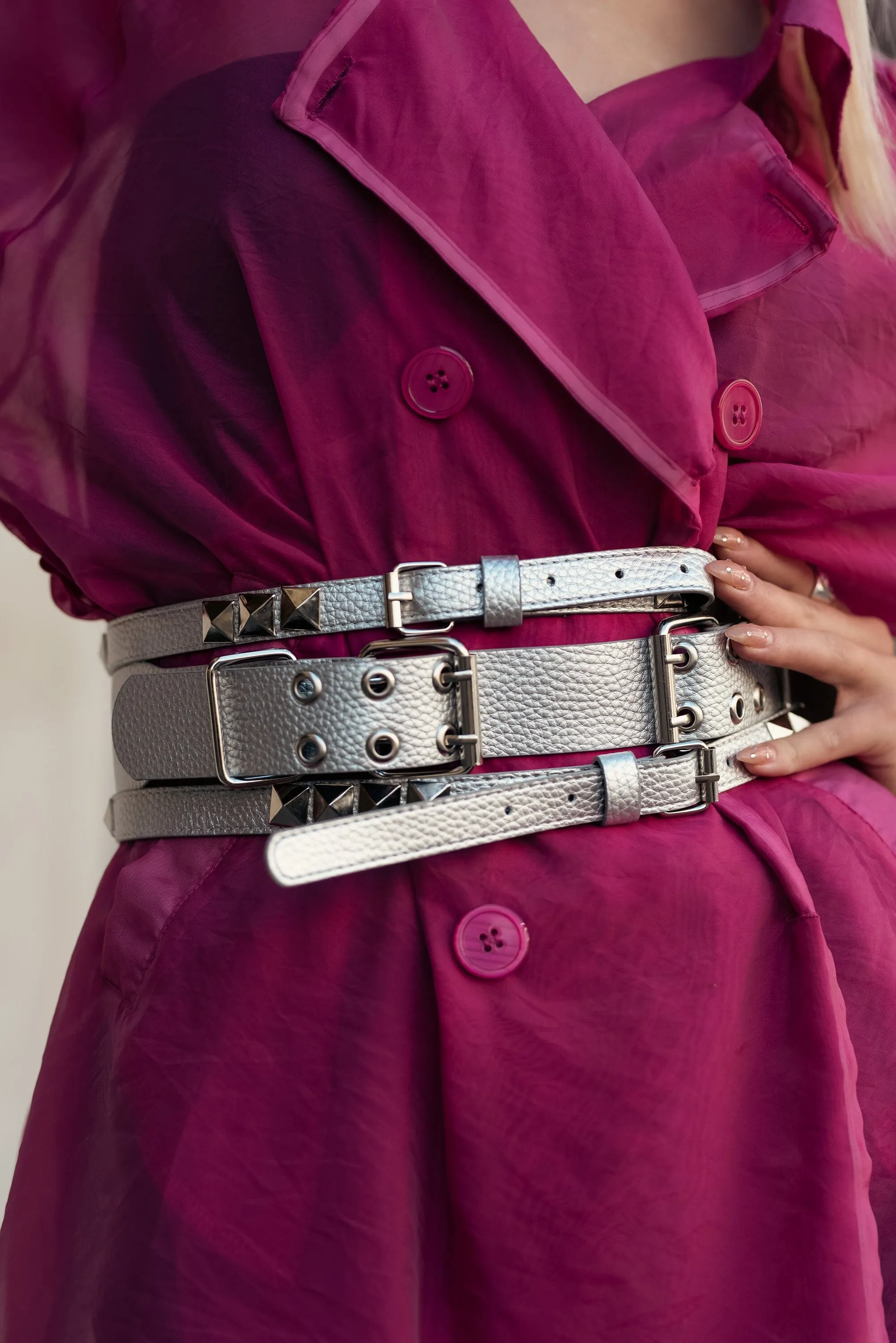 Studded Triple Buckle Waist Belt