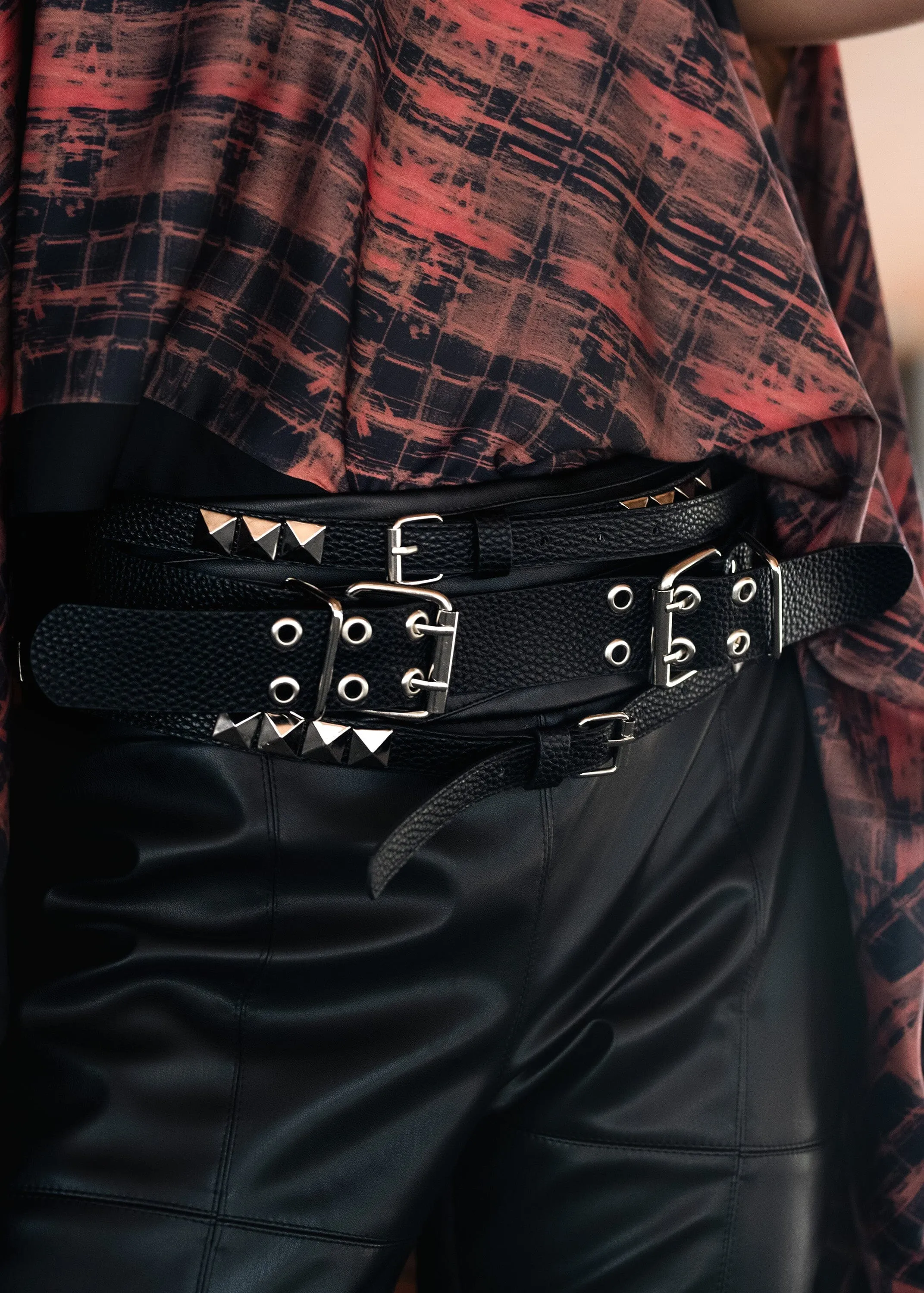Studded Triple Buckle Waist Belt