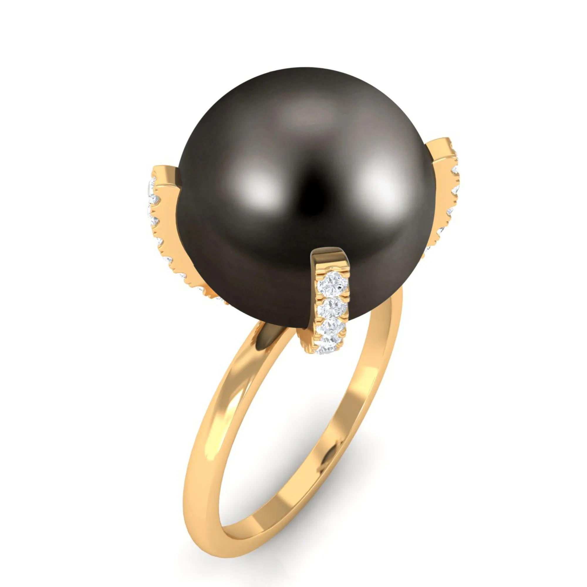 Tahitian Pearl Solitaire Engagement Ring with Diamond