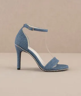 The Dublin | Denim Metal drop studded open toe heel
