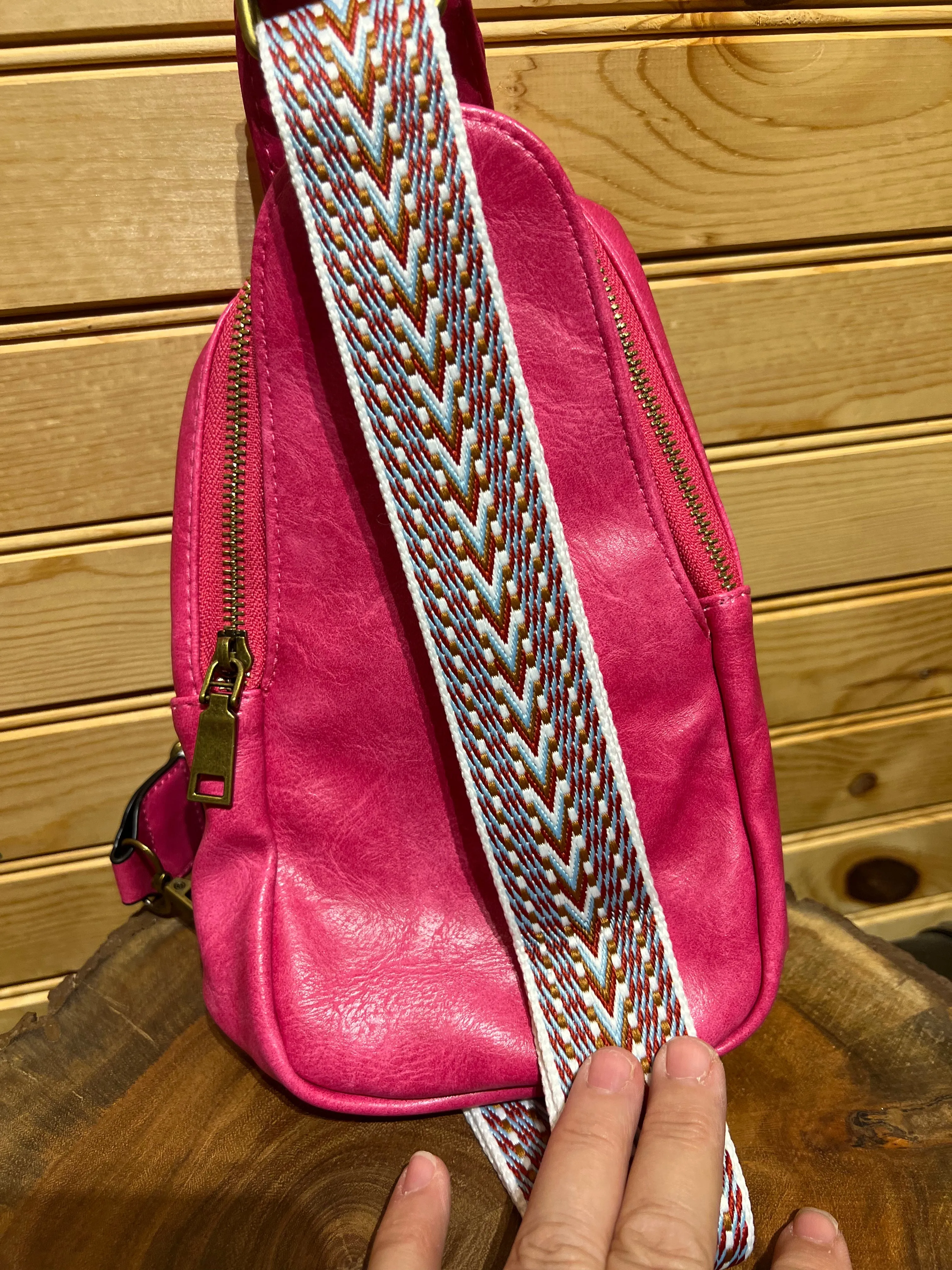 Vegan Leather Sling Bag - Hot Pink