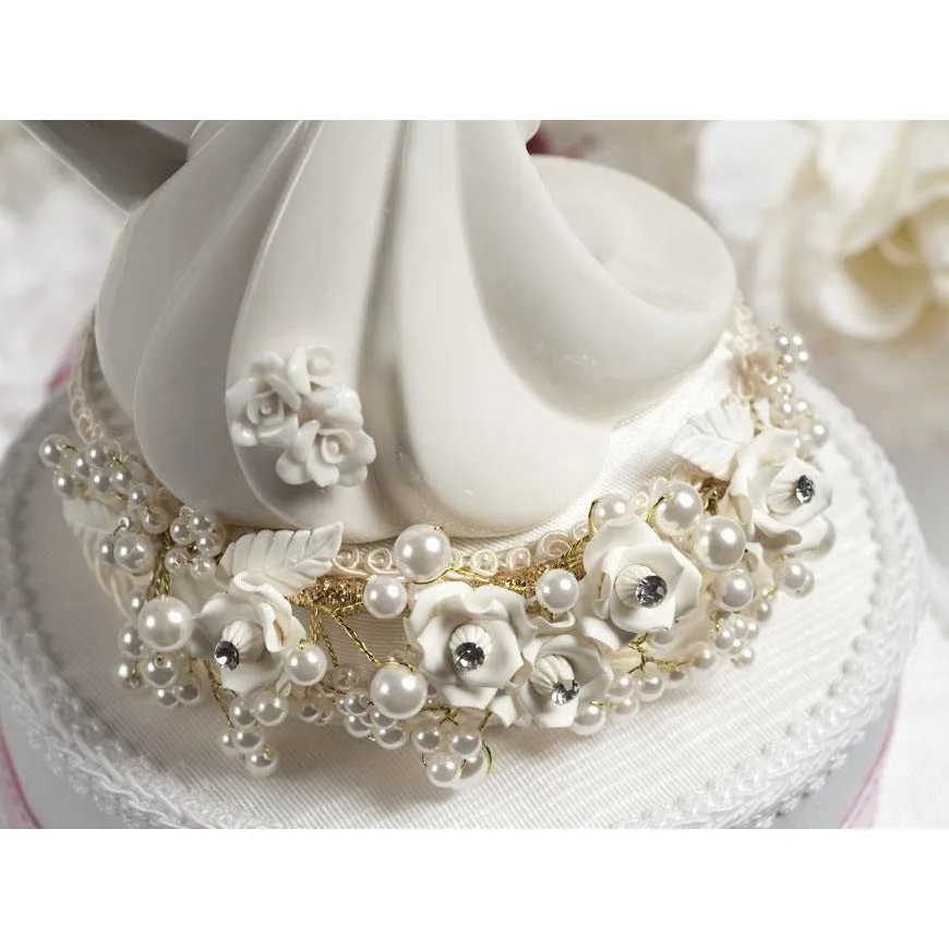 Vintage Rose Pearl and Dove Wedding Cake Topper