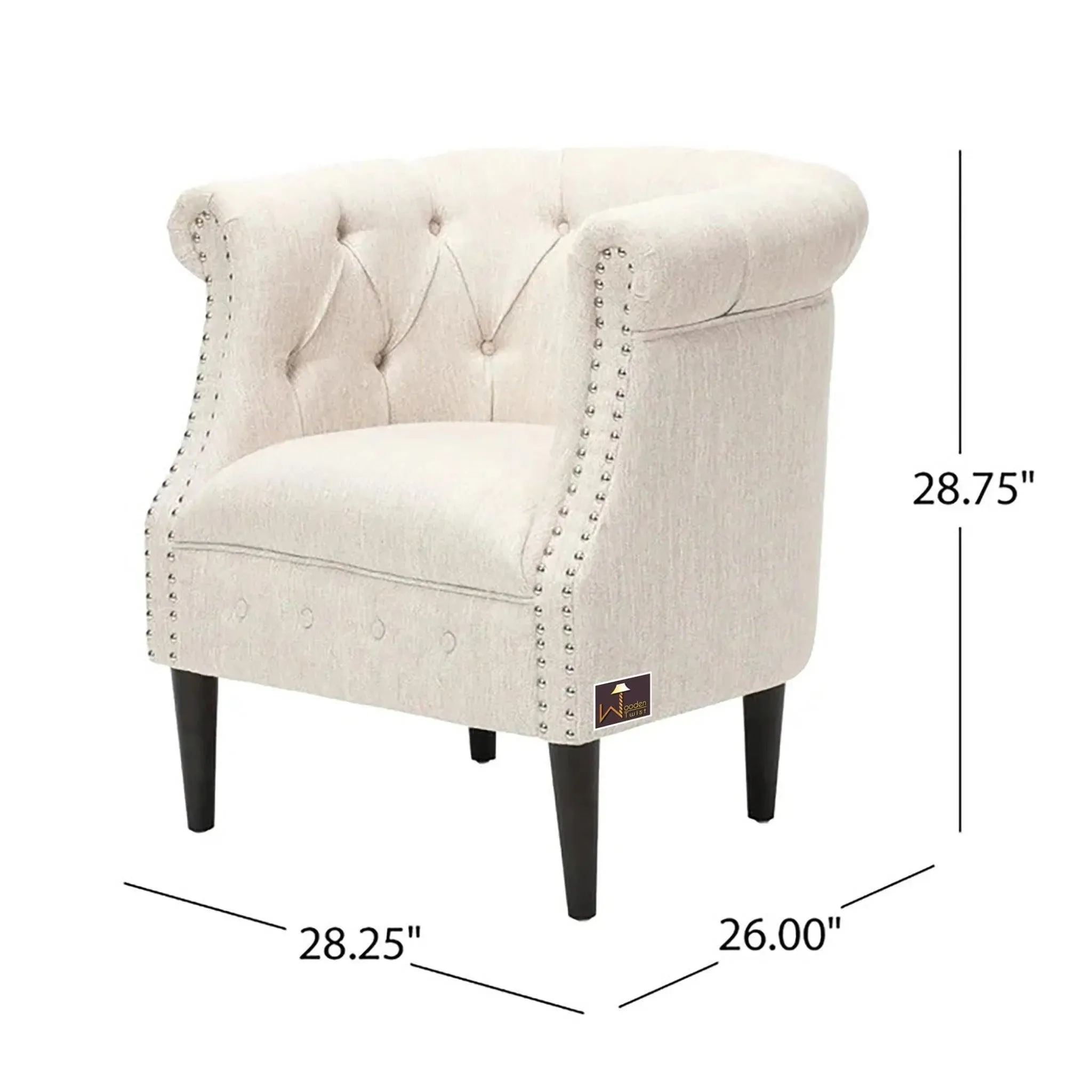 Wide Tufted Chesterfield Arm Chair with Ottoman Footrest (Walnut Legs)
