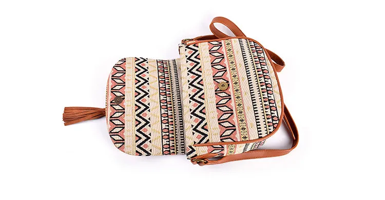 Womens Fabric Cross Body Bag With Fringe Crossbody Boho Bag For Women
