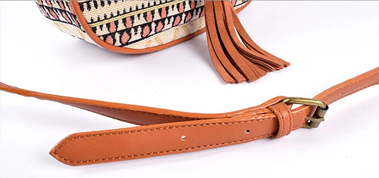 Womens Fabric Cross Body Bag With Fringe Crossbody Boho Bag For Women