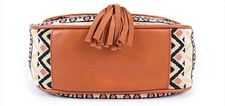 Womens Fabric Cross Body Bag With Fringe Crossbody Boho Bag For Women