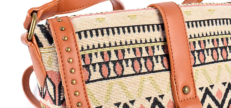 Womens Fabric Cross Body Bag With Fringe Crossbody Boho Bag For Women
