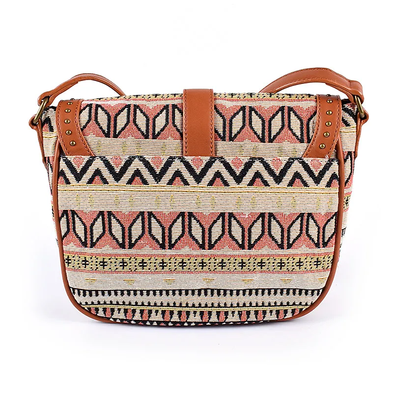 Womens Fabric Cross Body Bag With Fringe Crossbody Boho Bag For Women