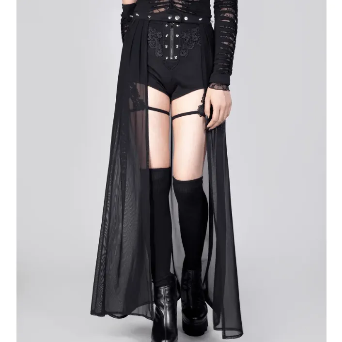 Women's Gothic Studded Ruffled Mesh Overskirt
