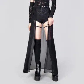 Women's Gothic Studded Ruffled Mesh Overskirt