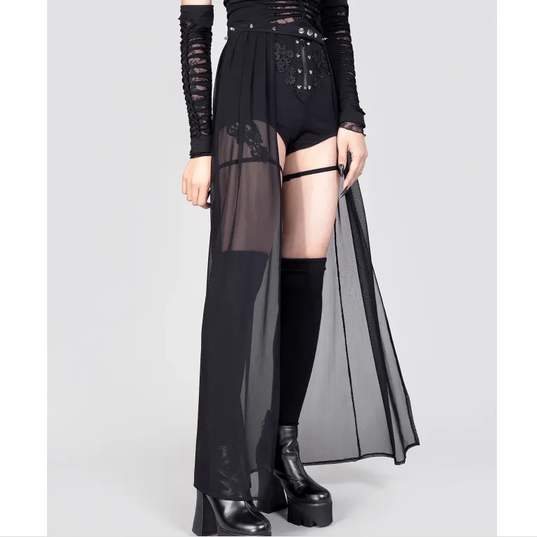 Women's Gothic Studded Ruffled Mesh Overskirt
