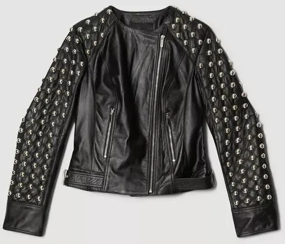 Women’s Punk Black Studded Leather Biker Jacket